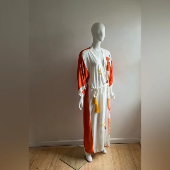 Campos De Ibiza Viscose Multi Long Bathrobe Sleepwear Boho Kimono Robe - Picture 1 of 14